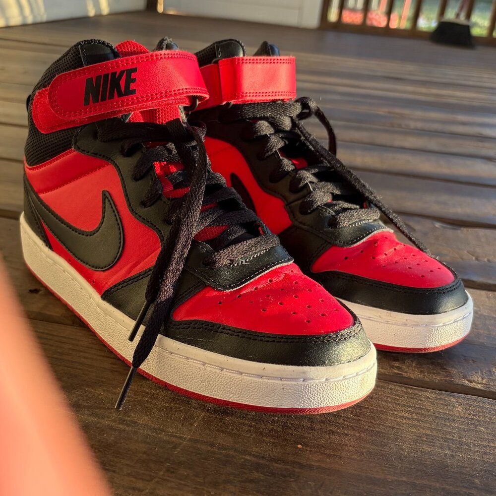 Nike Kids' Court Borough Mid 2 sneakers in a red and black colorway